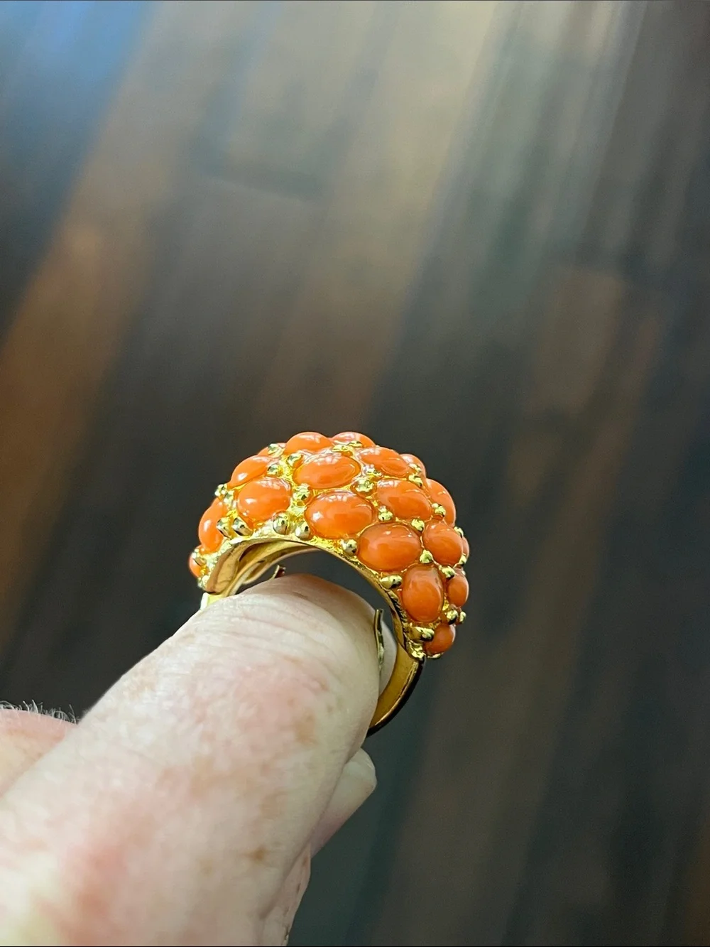 Kenneth Jay Lane Gold-Tone White and Coral Cluster Bracelet and Ring Set